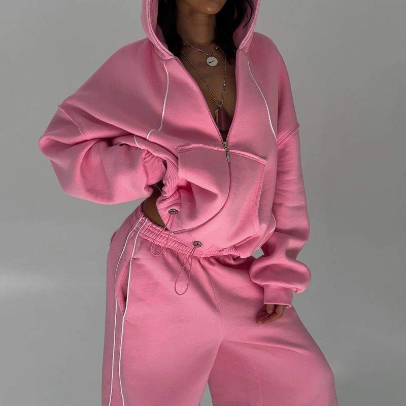 Trendy Zip-Up Hoodie & Jogger Pants Set - Soft Cotton Blend, Streetwear Essentials For Men & Women, Comfortable Casual Outfit, Fall Winter Fashion_voghion.com