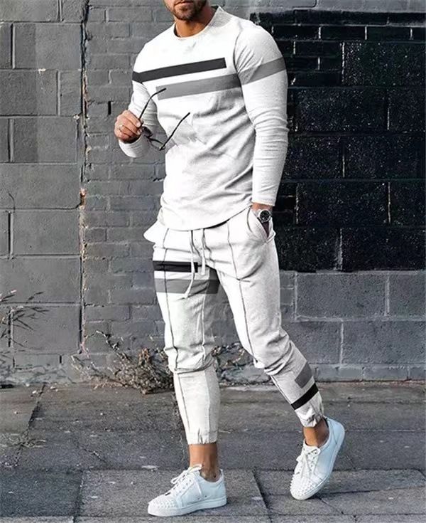 2024 New Wear Leisure Two piece Spring and Autumn Round Neck 3D Digital Printed Men's Set_voghion.com