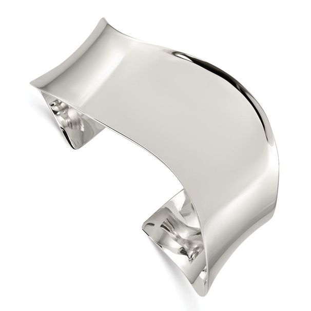 Sterling Silver Polished Wave Cuff Bangle_voghion.com