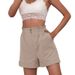 Lose Baumwoll-Leinen-Hose, lässige Damen-Shorts mit elastischer Taille und weitem Bein_voghion.com