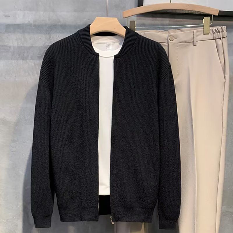 Men's Dual-Zip Knit Cardigan – Minimalist Oversized Sweater With High Neck & Contrast Stitching For Layered Streetwear​_voghion.com