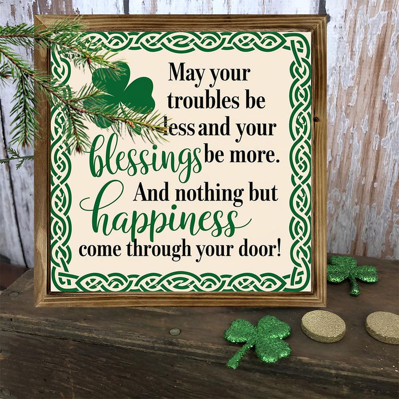 Semn rustic irlandez din lemn, "8x8", cu trifoi și o binecuvântare - Decor rustic lustruit pentru casă sau cafenea. Nu necesită electricitate._voghion.com