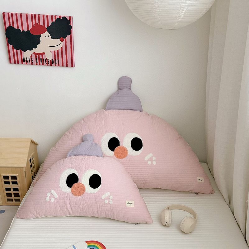 INS Korean Cotton Washed Quilted Big Eyes Bed Head Cushion Bumper Irregular Shape Large Pillow_voghion.com