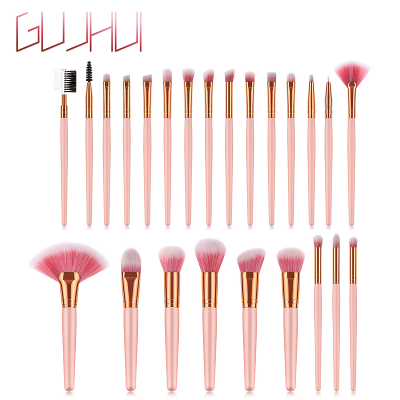 24-teiliges Make-up-Pinsel-Set, fächerförmiger Puderpinsel, Lidschattenpinsel, Holzgriff, Roségold, Make-up-Werkzeuge GUJHUI_voghion.com