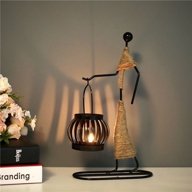 Creative Rope Girl Candle Holder Home Decor Ornament Living Room Iron Art Craft Lantern_voghion.com