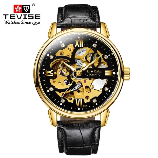 TEVISE T869 869 för män armbandsur lysande visare läder tourbillon liv vattentät halvautomatisk mekanisk rörelse klockor_voghion.com