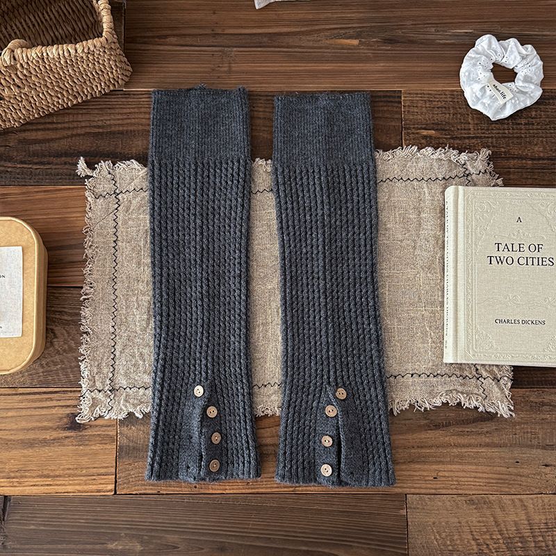 Scaldamuscoli Bootshang Calzini di cotone per donna Bottoni Divisi in maglia Retro Bianco latte Autunno e inverno Calzini spessi e caldi in lana al polpaccio Coprigambe_voghion.com