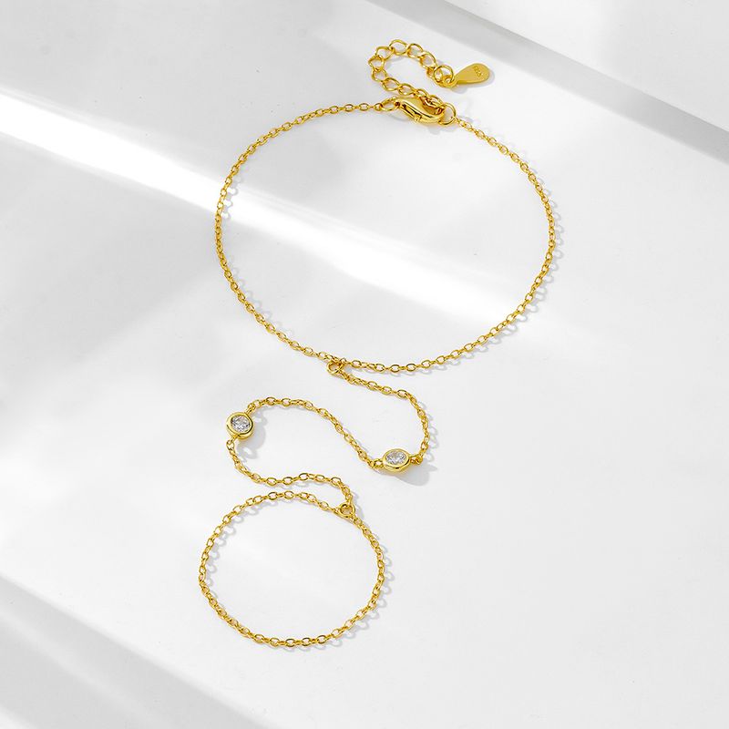 Elegante catena da dito in argento sterling S925 con zirconi per donna - Gioielli da mano geometrici minimalisti da sovrapporre e sovrapporre_voghion.com