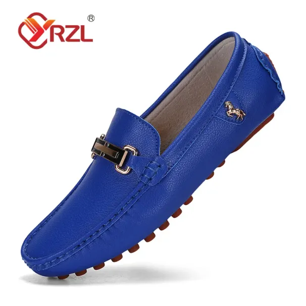 YRZL Men's Handmade PU Leather Casual Driving Flats Slip-on Urious Comfortable Mocasines White Loafer Shoes Men_voghion.com