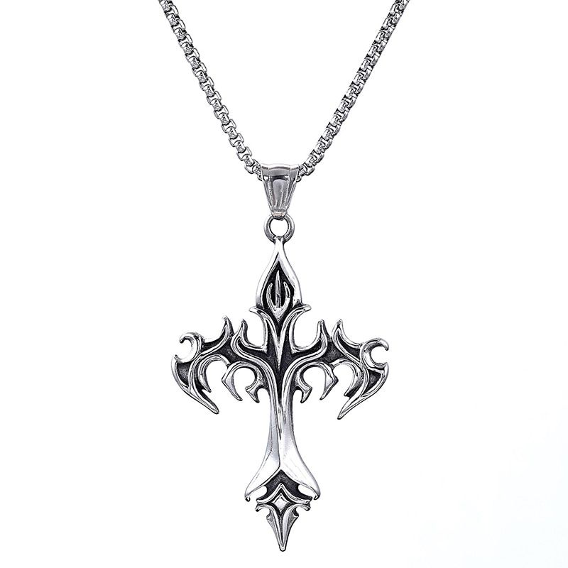 Gioielli di moda hip hop Design unico in acciaio inossidabile con ciondolo a croce con fiamma Collana gotica Collane regalo per donne e uomini_voghion.com