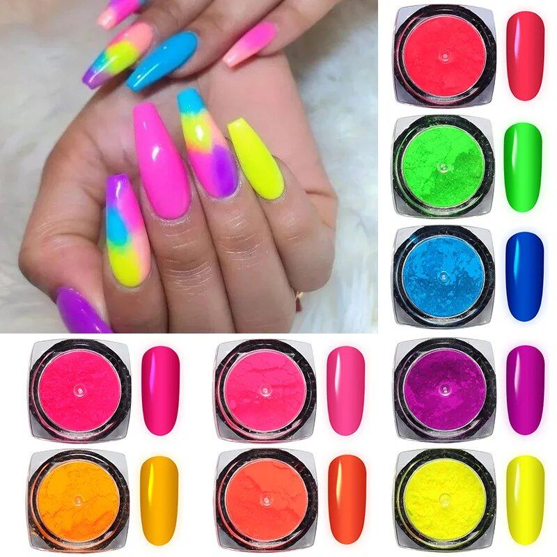 9pcs Colorful Fluorescent Nail Art Glitter Powder Candy Neon Pigment Powder Nail Glitter Laser Nails Dust Powder DIY Decorations_voghion.com