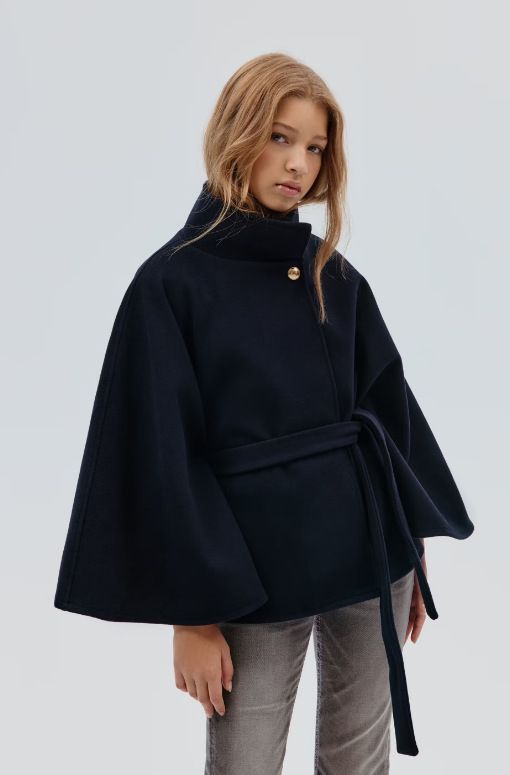 Cappotto a mantella da donna a maniche lunghe in simil-lana – Giacca oversize con colletto a revers, cintura annodata, per autunno e inverno (blu navy, grigio)_voghion.com