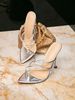 Sandali con tacco alto da donna, stiletti slip-on alla moda, argento, alla moda, da festa, con punta divisa, semplici sandali con tacco alto_voghion.com