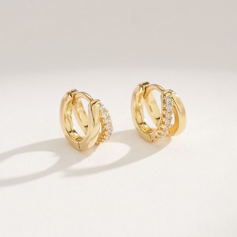 Brincos de diamante de anel duplo para mulheres, brincos de luxo de alta qualidade e personalidade da moda_voghion.com