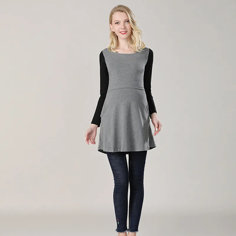Clothing Spring and Autumn Fashion Spicy Mom Outwear Long sleeved Pregnant Women's Top Large T-shirt Round Neck Nursing_voghion.com