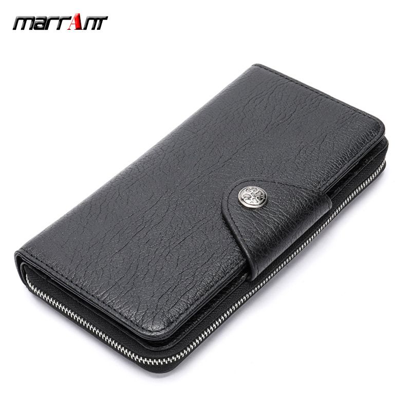 Genuine Leather Long Wallet Men's First Layer Cowhide Black Business Wallet Horizontal Square Clutch Bag_voghion.com