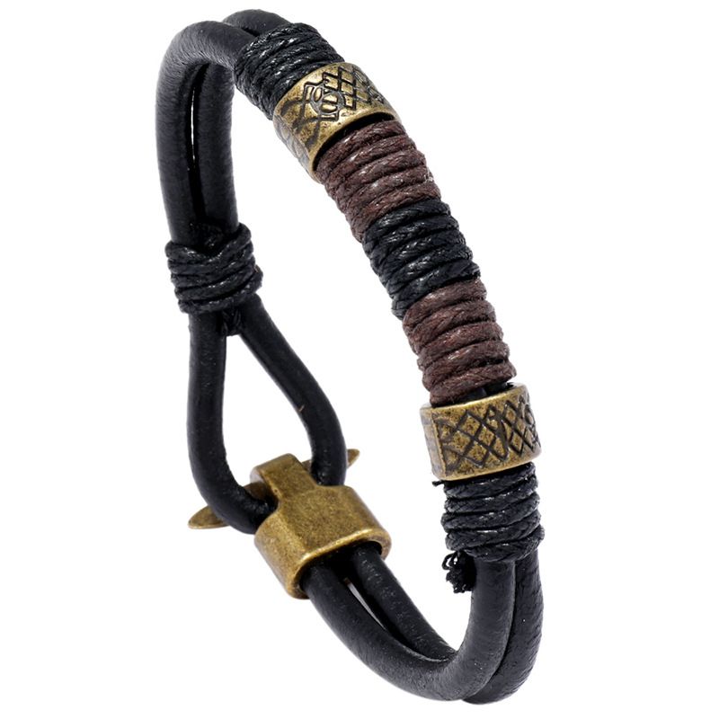 Bracciale minimalista in pelle nera intrecciata da uomo, accessorio alla moda per le mani_voghion.com