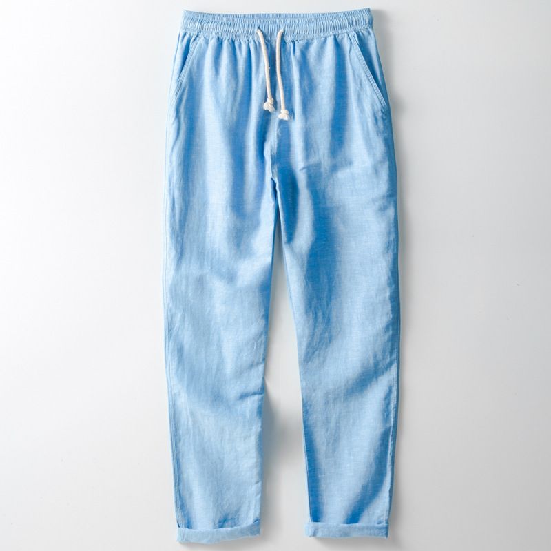 Herrenbekleidung Leinen Freizeithose Locker Gerade Übergröße Hose mit elastischer Taille_voghion.com