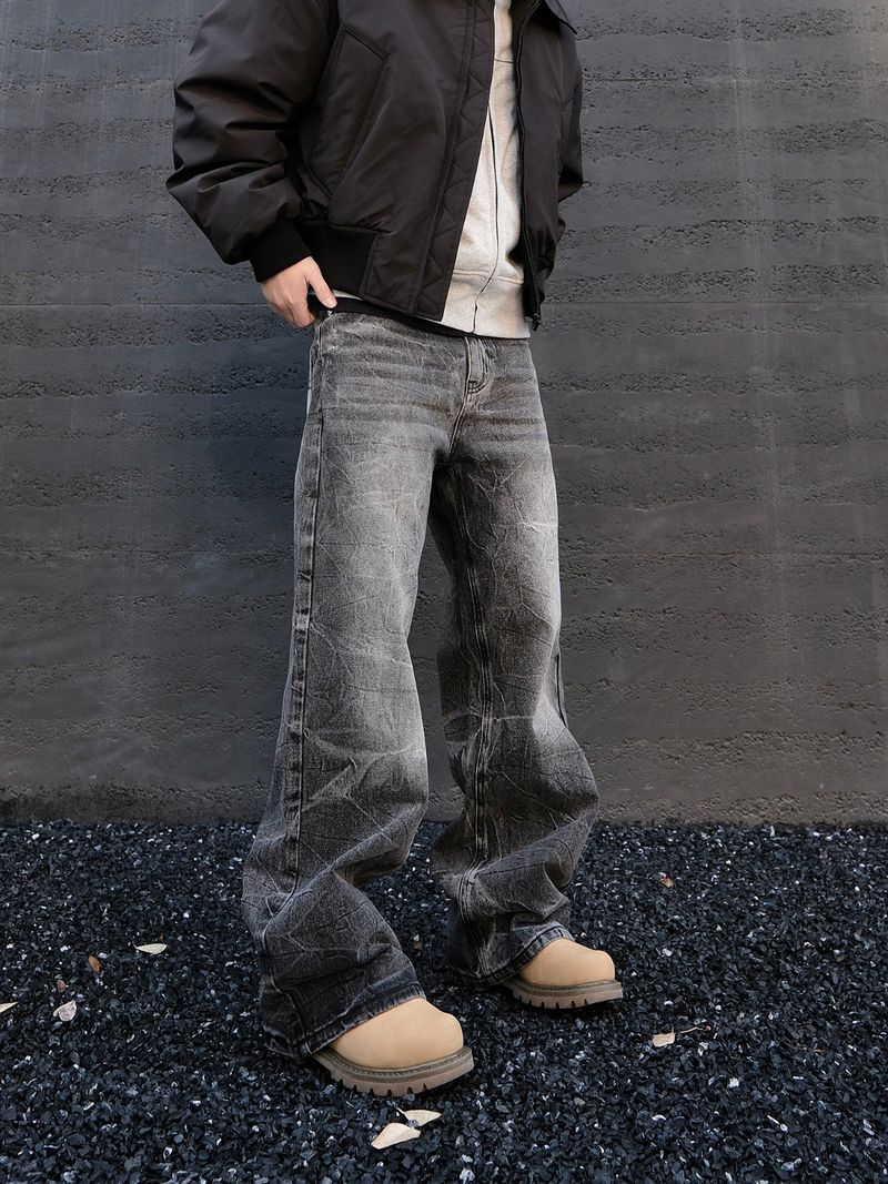 Men's Retro Wide Leg Loose Fit Straight Jeans - Black, Comfort Cotton Denim For Casual Street Style_voghion.com