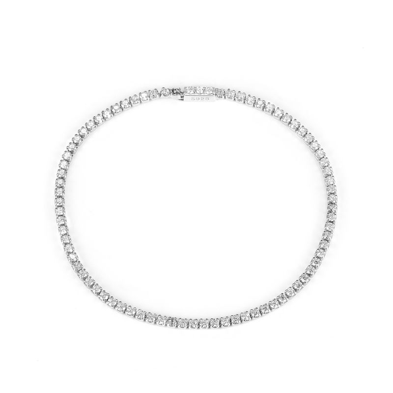 S Pure Silver Full Diamond 2mm Claw Chain Roman Tennis Summer Fashionable Elegant Unisex Couple Bracelet_voghion.com