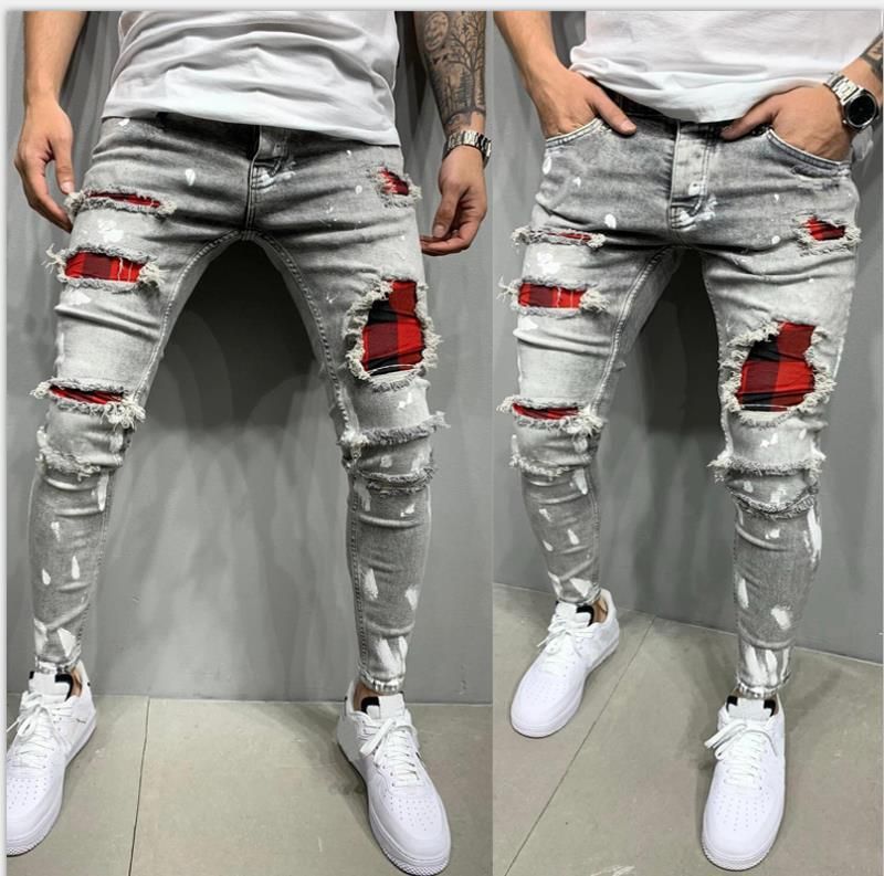 Herren Jeans Jeans Farbe zerrissene Löcher Mode beliebte Jeans Männer_voghion.com
