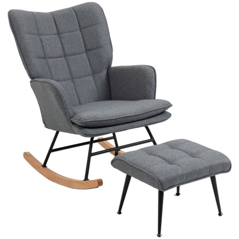 HOMCOM Schaukelstuhl Bis 130 Kg Schwingsessel Mit Hocker Armlehnsessel Stillsessel Leinenoptik Schaukelsessel Para Wohnzimmer & Schlafzimmer_voghion.com