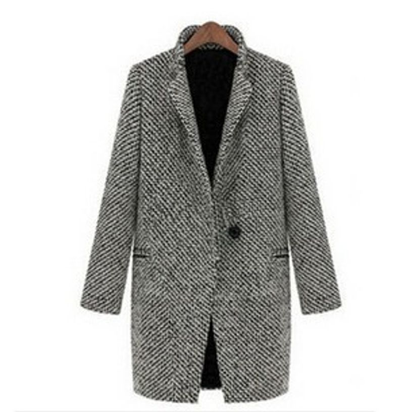 Manteau pied-de-poule élégant pour femme – Trench-coat slim à manches longues et col cranté, grande taille disponible, style street chic et gothique_voghion.com