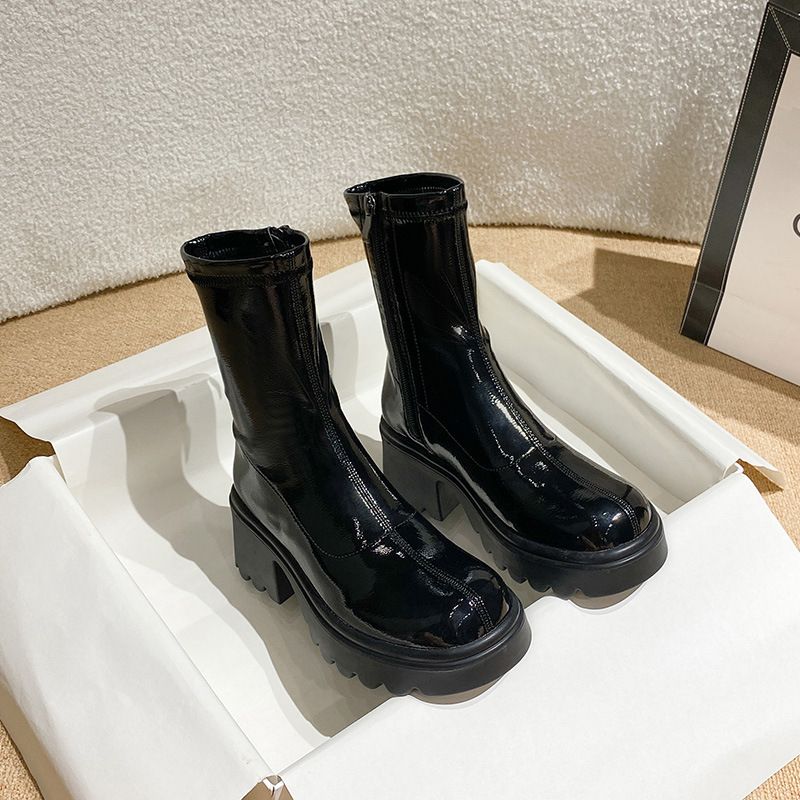 2024 herbst Winter Neue Martin Für Frauen Runde Kappe Chunky Ferse Veratile Seite Zipper Stretch Schlank Koreanischen Stil Kurze_voghion.com