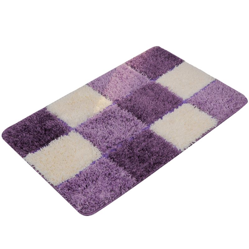 Non-Slip Glossy Polyester Floor Mat Set - Modern Checkered & Striped Design, Soft & Durable, Quick-Dry, Machine Washable_voghion.com