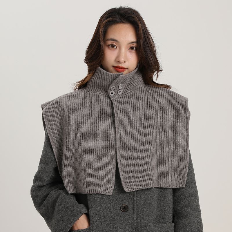 version slit fashionable lazy style shawl cape winter high neck warm Korean ins button knit yarn outer_voghion.com