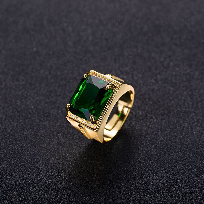 Popular Emerald Men's Square Ethnic Plated Open Ring_voghion.com