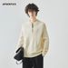 APO Herrenbekleidung|Herrenpullover mit halbem Reißverschluss, Herbst, Lazy Old Money Style, dickes, lockeres Raglan-Oberteil mit innerer Schicht_voghion.com