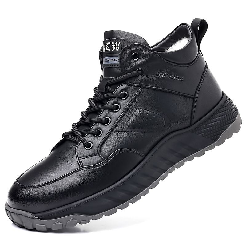 Winter cashmere warm cotton shoes men's high top leather shoes business casual men's shoes leather thick sole_voghion.com