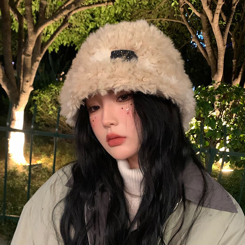 Autumn and Winter Women's New Fluffy Solid Sweet Bucket Hat Outdoor Warm and Fashionable Face Show Small Hat_voghion.com