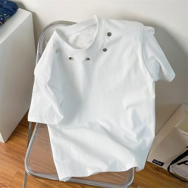 Maglietta unisex casual in cotone con scollo rotondo e cinque spalline imbottite a maniche corte per uomo, estiva, alla moda_voghion.com