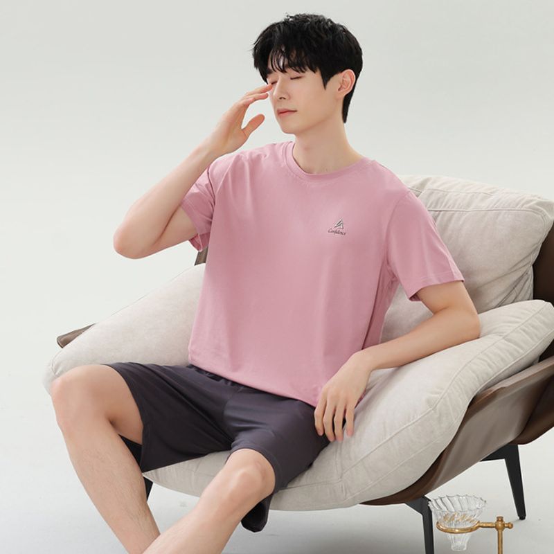 2024 Summer New Modal Simple Casual Double Short Men's Pajama Home Clothes Set Can be worn externally_voghion.com