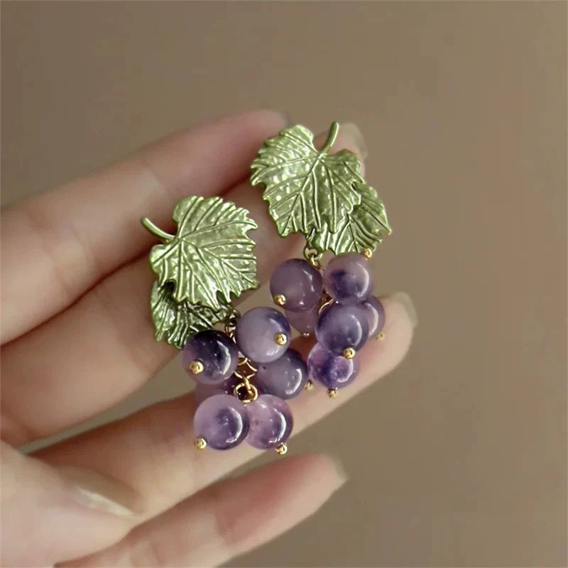 Orecchini pendenti rotondi con perline in pietra naturale e aghi in argento Dopamine, stile fresco, moda, versatili e semplici, per donna_voghion.com