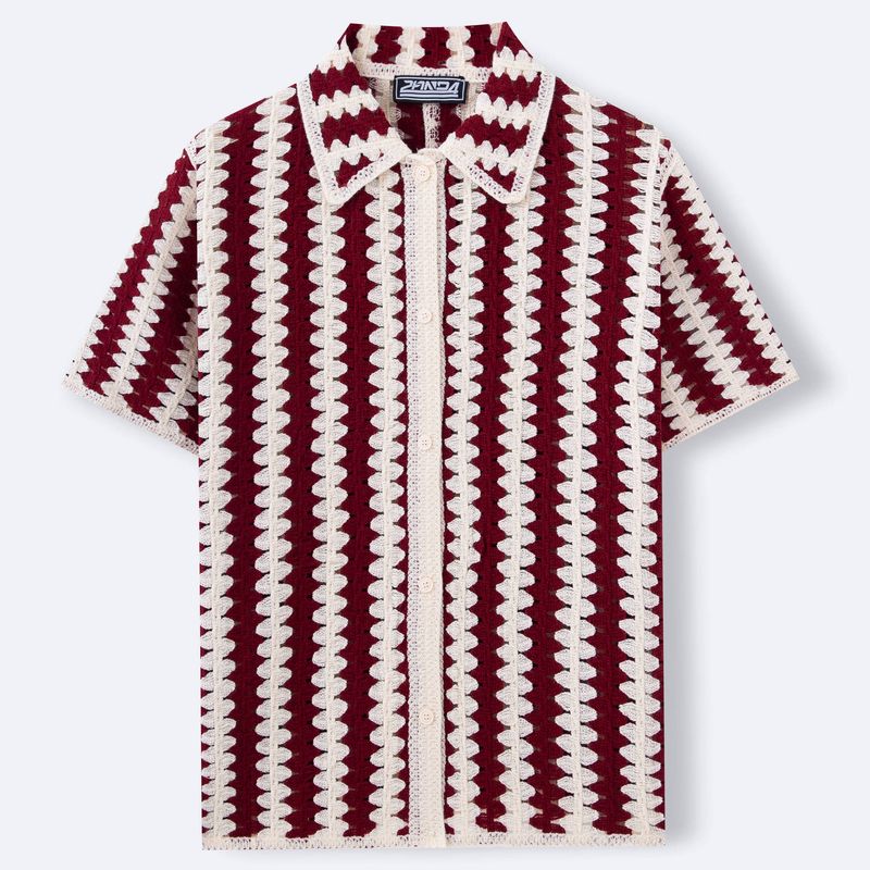 Herrenbekleidung Retro-Streifenpullover Handgehäkeltes Kurzarm-Sommer-Oberbekleidungs-Poloshirt_voghion.com