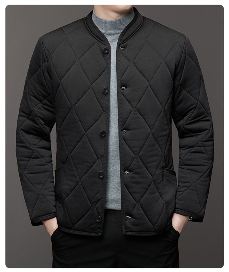 Cotone per uomo, stile invernale, anziani di mezza età, piccolo girocollo a griglia di diamanti e cotone ispessito, caldo con interno_voghion.com