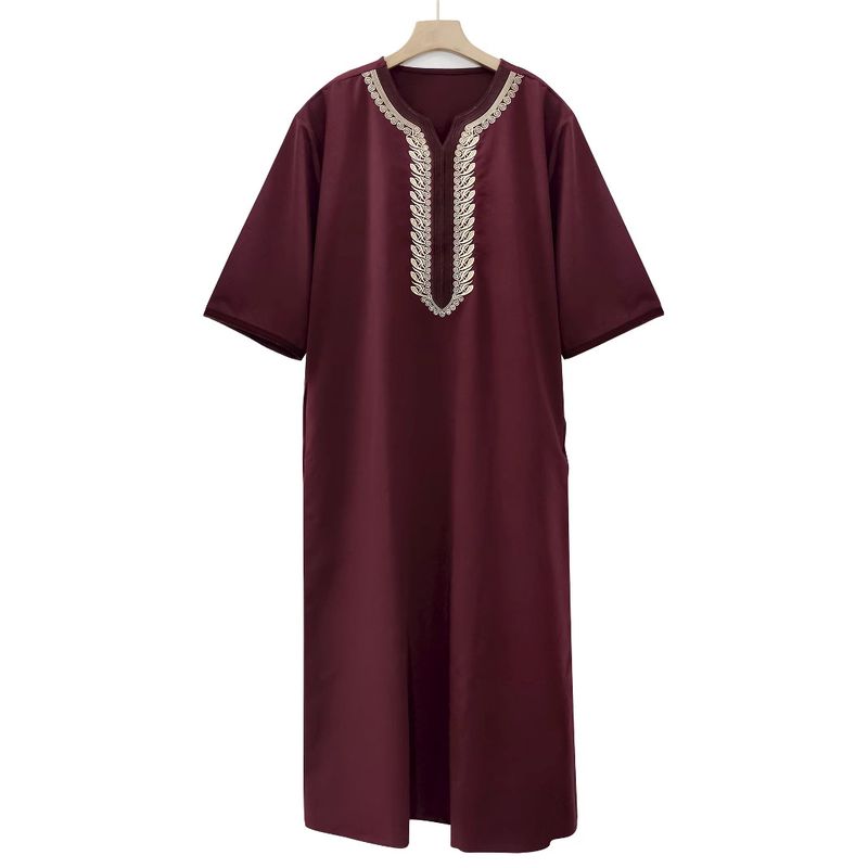 Herrenbekleidung Muslimische lockere Roben Herren bestickte Taschenroben_voghion.com