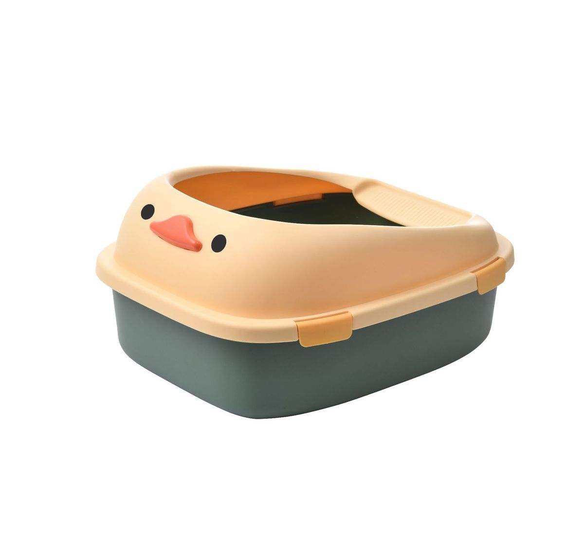 Atvērta tipa, pret šļakatām aizsargāta kaķu tualete ar smiltīm, liela pakaišu kaste, daļēji slēgta kaķu tualete_voghion.com