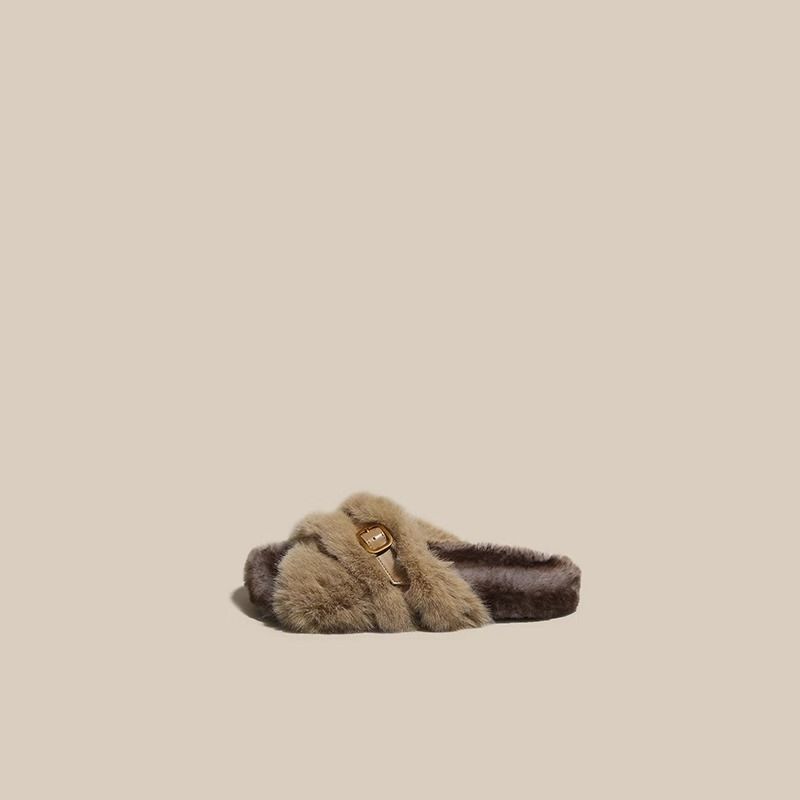 P Autunno Nuove Scarpe Pelose Donna S Chic con Fondo Piatto in Pelliccia di Visone Le Fate Indossano Pantofole in Cotone con Suola Morbida_voghion.com