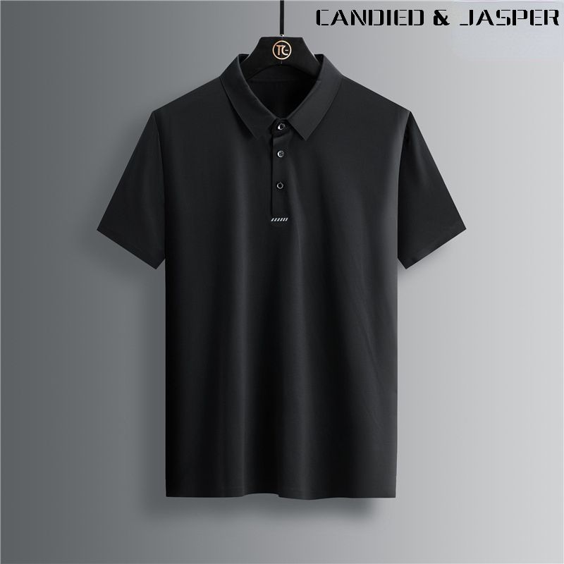 C&J Luxury Brand T-shirt da uomo con risvolto a maniche corte in seta di ghiaccio Business Casual Polo 002_voghion.com
