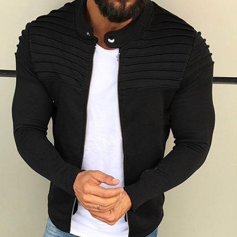 HerbstSportCasualMännerJackeHerrenFaltenSlimStripeFitJackeReißverschlussLangarmMantelCardiganMantel_voghion.com