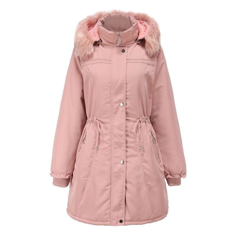 giacca in pile di cotone con cappuccio di alta qualità da donna, nera, di media lunghezza, di grandi dimensioni, calda, in pile_voghion.com