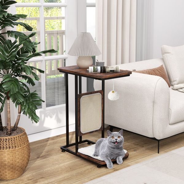 C- Shaped Cat Side Table Cat Tree With Scratching Board_voghion.com