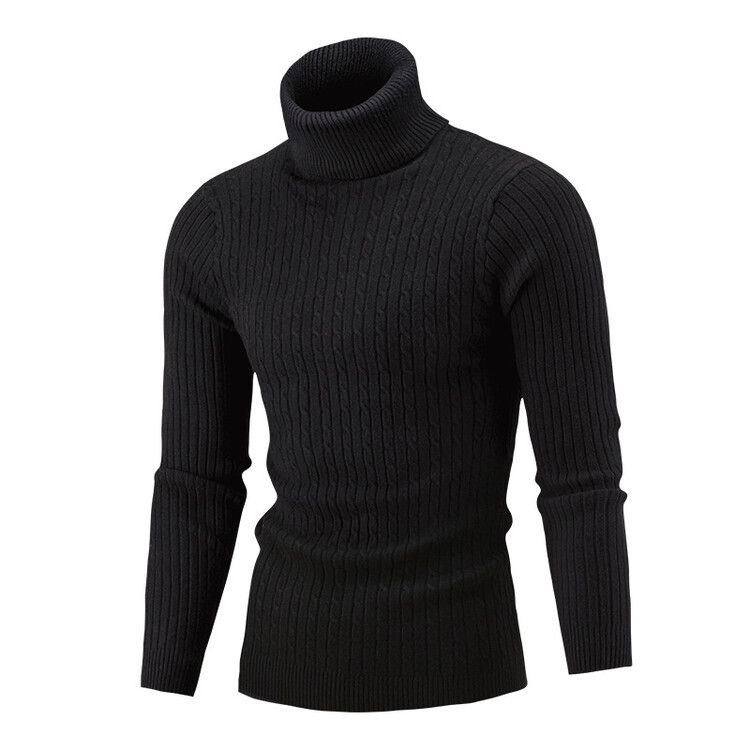 Herrenbekleidung Herbst- und Winterpullover Rollkragenpullover Herren gedrehter langärmeliger Herren-Strickpullover einfarbig_voghion.com