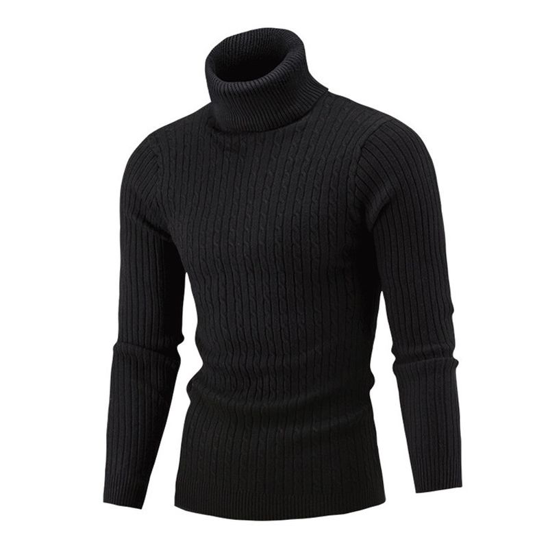 Men's Clothing autumn and winter pullover turtleneck sweater men's twisted long sleeved men's knitted sweater solid color style_voghion.com