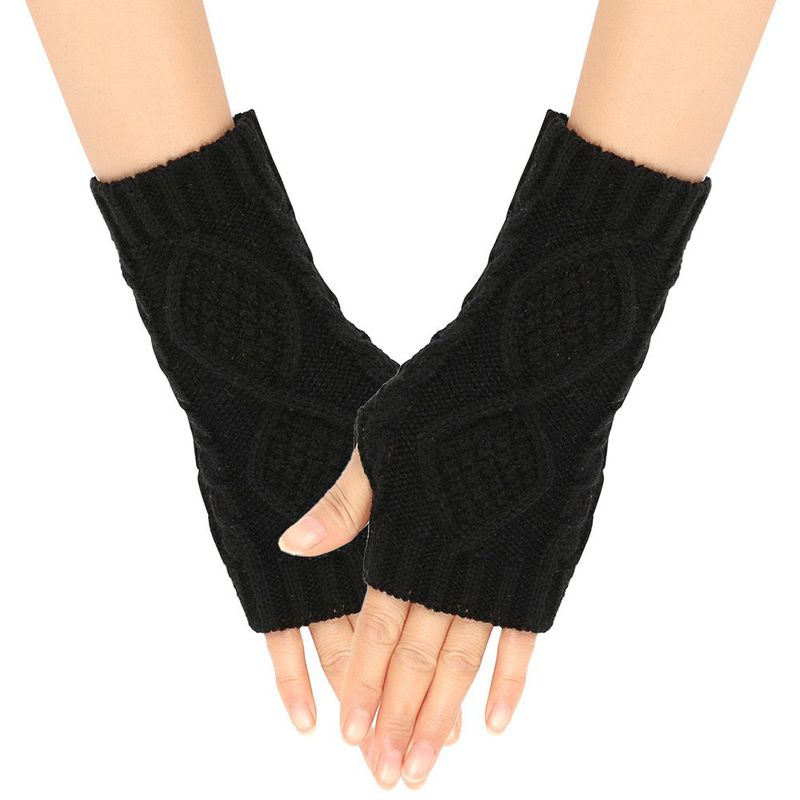 Gants en laine en forme de losange automne-hiver, demi-bras tricotés en acrylique, chaleur cycliste pour hommes et femmes, exposés_voghion.com