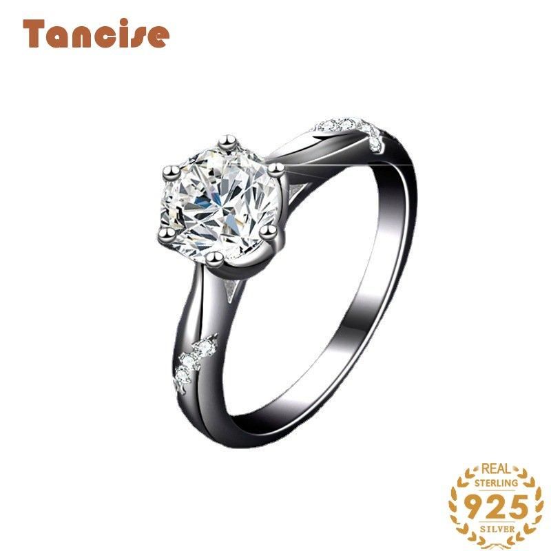 Tancise Classic Moissanite Bague en argent pour femme Bijoux Promesse de mariage Cadeau de fête_voghion.com